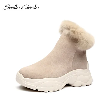 Šypsena Ratas Verstos odos Batai Moterims Butas platforma batai žiemą pliušinis Išlaikyti šiltas, Storas dugnas Trumpi Batai Ponios sniego boo