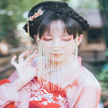 QIANJI 2019 Kinų stiliaus skrybėlės veido uždanga klasikinio Kinų retro stiliaus suknelė mergina ponios