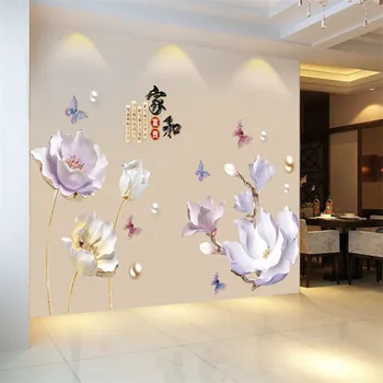 120*150CM Kinų Stiliaus 3D Gėlių Tapetai, PVC Sienų Lipduko TV Wall Sofa Fone Apdailos Klijai Plakatas Freskos