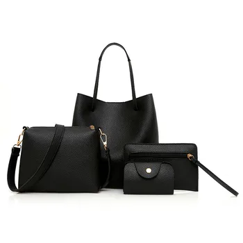 4PC moterų maišas vientisos spalvos oda paprastas nešiojamas krepšys sankabos krepšys, kortelė pakuotėje prabanga rankinės moterys dizaineris krepšiai