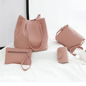 4PC moterų maišas vientisos spalvos oda paprastas nešiojamas krepšys sankabos krepšys, kortelė pakuotėje prabanga rankinės moterys dizaineris krepšiai