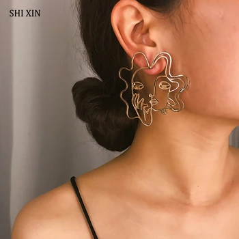 SHIXIN korėjos Dizaineris Veidą Didelis Stud Auskarai Moterims, Auskarai Moterų Aukso/Sidabro Spalvos Auskarai 2020 M. Earings bižuterijos