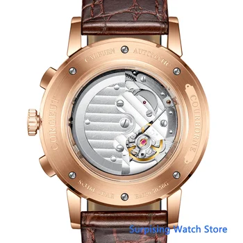 Corgeut 42mm Mėnulio Fazės Mechaninė Žiūrėti Rose Gold Black Dial Metai, Mėnuo, Diena Savaitę Laikrodžius Automatinė Mens Watch
