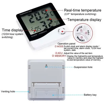 LCD Elektroninis Skaitmeninis Temperatūros, oro Drėgmės Matuoklis Patalpų Lauko Termometras su Drėgmėmačiu Oras Stotis Laikrodis HTC-1 