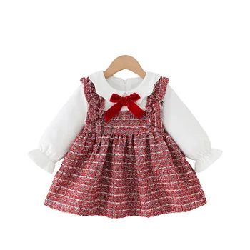 Žiemos Kūdikių Mergaičių Saldus Sustorėjimas Princesė Dress Lankas Grotelės Suknelė Vaikams Baby Girl drabužiai Vaikams Šalis Suknelė