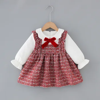 Žiemos Kūdikių Mergaičių Saldus Sustorėjimas Princesė Dress Lankas Grotelės Suknelė Vaikams Baby Girl drabužiai Vaikams Šalis Suknelė
