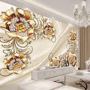 Custom Foto Tapetai Aukso Papuošalai Gėlių 3D Kambarį, Miegamąjį, TV Foną, Sienos Freskos Namų Dekoro Sienos Meno Tapybos Šiuolaikinės
