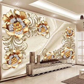 Custom Foto Tapetai Aukso Papuošalai Gėlių 3D Kambarį, Miegamąjį, TV Foną, Sienos Freskos Namų Dekoro Sienos Meno Tapybos Šiuolaikinės