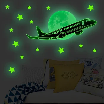 Zollor Šviesos Orlaivių Naktį Danguje Žvaigždė Sienos Lipdukas, Miegamojo, Vaikų kambario Fluorescencijos Kūrybos Apdailos Lipdukai