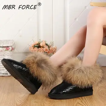 MBR JĖGA Moterų gamtos nekilnojamojo fox fur sniego batai mada batai moterims, aukštos kokybės originali karvės odos žieminiai batai