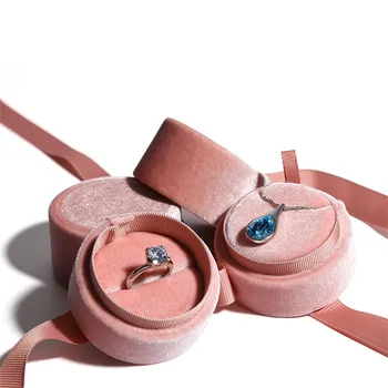Subtilus Rankų darbo senovinių aksomo pakabukas karoliai dėžės dovanų dėžutėje pink ribbon laikymo žiedas dėžės papuošalai pakuotė, aukštos kokybės