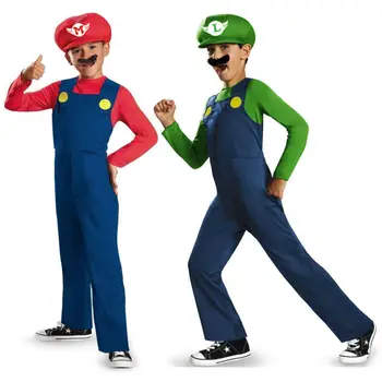 Suaugusiems, Vaikams, Super Mario Cosplay Kostiumų Luigi Bros Santechnikas Broliai Fancy Dress vyrams, moterims