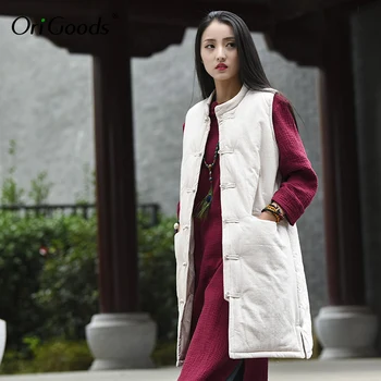 OriGoods Kinų stiliaus Ilga Liemenė Moterims Kamšalu Žiemos Vest Palto Rankovių Derliaus Šiltas Originalus Outwear Kietas Moterų Liemenė B241