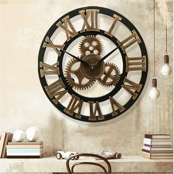 3D didelių klasikinių senovinių medinių sieninis laikrodis retro pavarų kabo laikrodis romėnišką horologe Europos stiliaus dekoro kambarį