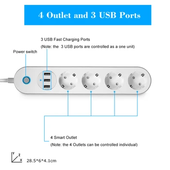 WiFi Smart Power Strip 4 AC ES Kištuko Lizdą su USB Lizdas, Balso Nuotolinio Valdymo Jungiklis Laikmatis Homekit pagal Tuya Alexa 