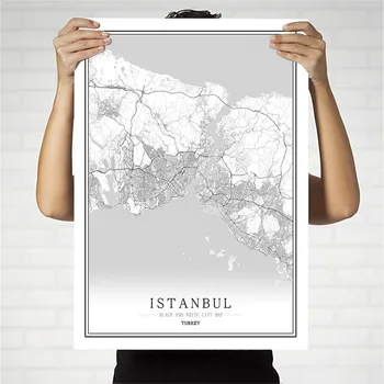 Turkija Juoda ir Balta Miesto Žemėlapį Plakatas Šiaurės Kambarį Ankara, Stambulas Sienos Menas Namų Dekoras Drobė, Tapyba Kūrybos dovana