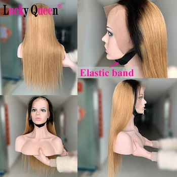 Lucky Queen Brazilijos Remy Tiesūs Plaukai Ombre Medaus Šviesūs, Skaidrus Nėriniai Dalis Žmonių Plaukų Perukai Prieš Nupeštos Juoda Moterų