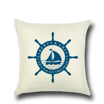 Blue Ocean Pagalvėlė Padengti Sailor Burlaivis Inkaro Vairo Kompasas Modelis Užvalkalas Kūrybos Namų Puošybai Užvalkalas
