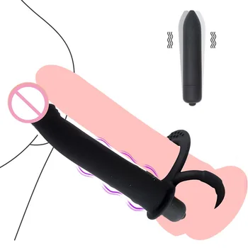 Silikono Dvigubo Įsiskverbimo Penio Žiedai Gaidys Žiedas Skaistybės Narve Analinis Butt Plug Vyrų Erotinių Sekso Žaislas Dick Prezervatyvai Vyrams Dildo