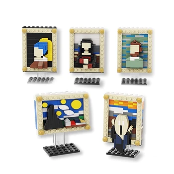 Pikselio Meno Mini Blokai Kūrybos Pasaulyje Žinomų Paveikslų-Van Gogho autoportretas-Rėkti Portretai 