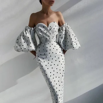 Sluoksniuotos Žibintų Rankovės Oficialią Suknelės Moterims, Elegantiškas Stebėjimo Backless Polka Dot Slim Suknelė Moterų 2021 Naujas Mados Ponios Vestidos