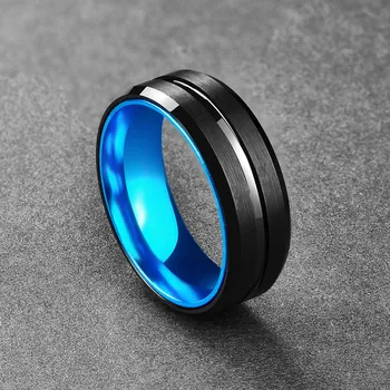 Klasikinis Vestuvių Vyrų Žiedai 8mm Matinis Juodas Volframo Karbido Žiedas Dangus Mėlynas Vidinis Žiedas, Vyrų Papuošalai, Aksesuarai Dropshipping