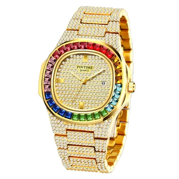 Kūrybos Lediniame Iš Watch Vyrų Hip-Hop Mens Diamond Laikrodžiai Top Brand Prabanga Plieno, Kvarcas Aukso Laikrodis Vyrų Laikrodis Relogio Reloj