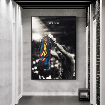 Futbolo Sporto Žvaigždė Lionelis Messi Retro Plakato Spaudinių Futbolo Žaidėjas Drobės Tapybos Kambario Sienos Paveiksl Namų Puošybai Cuadros