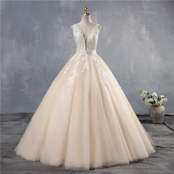 ZJ9149 2019 2020 Balto Dramblio kaulo Rožinis Šampanas Vestuvių Suknelė, pagaminti pagal Užsakymą, Plius Dydis Vestuvių Giliai V kaklo, Atvira nugara