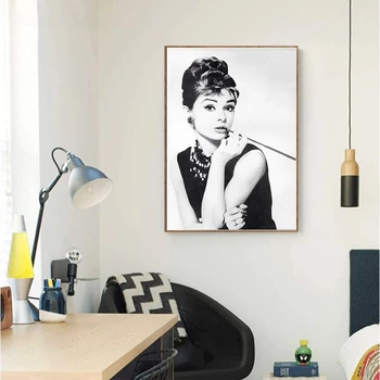 Juoda Balta Audrey Hepburn Portretas Makiažas Modernus Plakatas Spaudinių Drobės Tapybos Sienos Meno Modulinės Nuotraukas, Miegamojo Puošimas