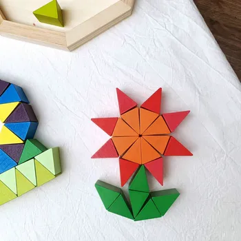 Medinis žaislas Trikampis Vaivorykštė Blokai Montessori Švietimo Žaislas vaikams 