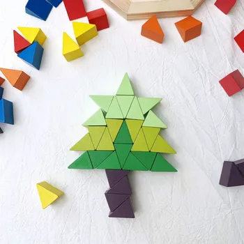 Medinis žaislas Trikampis Vaivorykštė Blokai Montessori Švietimo Žaislas vaikams 