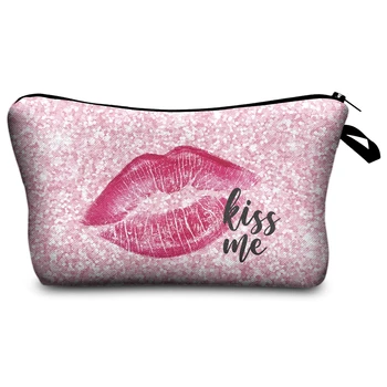 Who Cares, Makiažas Krepšiai Moterų Kosmetikos Krepšys Pink kiss Spausdinimo oiletry maišelį Kosmetika Pouchs Kelionės makiažas maišelį