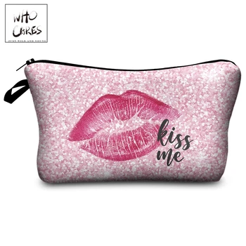 Who Cares, Makiažas Krepšiai Moterų Kosmetikos Krepšys Pink kiss Spausdinimo oiletry maišelį Kosmetika Pouchs Kelionės makiažas maišelį