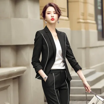 Aukštos kokybės plius dydis moterų S-4XL verslo kostiumas kelnės dviejų dalių Nauja rudens ir žiemos slim fit ponios švarkas Atsitiktinis kelnės