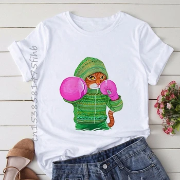 Medvilnės Juokingas Animacinių Filmų Katės Atspausdinta Marškinėliai Moterims Viršuje Tees Harajuku Kawaii Trumpas Rankovės Ulzzang T-Shirt Femme Camisetas Mujer