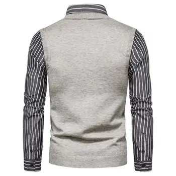 Rudenį naujų užsienio prekybos vyrų megztas megztinis tarpvalstybinių atvartas netikrą dviejų dalių megztinis dugno marškinėliai