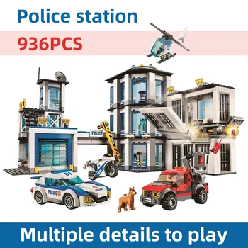 Naujas 10660 936Pcs MINI Miesto Policijos Stoties Pastato Blokas Plytų modelis Kalėjimo sportinio automobilio charakterį 