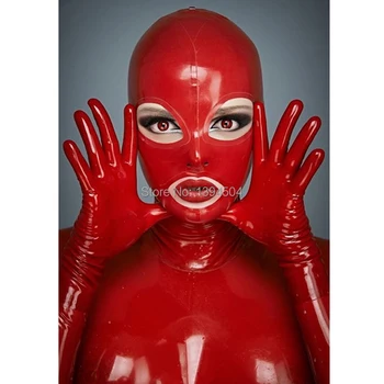 2017 raudona Moterų egzotinių Naujo dizaino rankų darbo Latekso Catsuits Kostiumas Seksualus, atviras akis ir burną unisex Gaubtai Kaukė