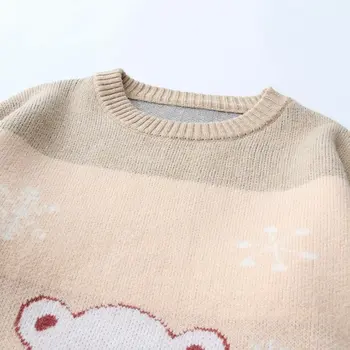 Žiemos Derliaus Ponios Megztiniai Animacinių Filmų Lokys Siuvinėjimo Megzti Megztinis 2020 Šiltas, Minkštas Megztinis Ilgomis Rankovėmis Mielas Japonijos Viršų