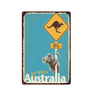 Animacinių Filmų Miesto Kraštovaizdžio Alavo Ženklas, Tapyba Metalo Derliaus Plokštė Australija Skulptūra Ežero Gyvūnų Apnašas Ant Sienos Užeiga, Kavinė Dekoras
