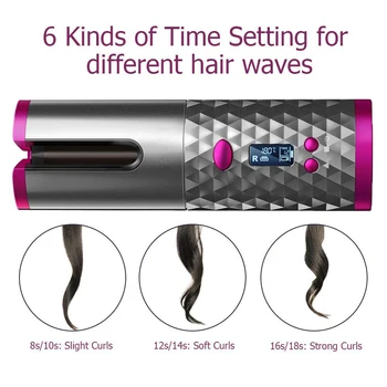 Belaidžiu Automatinė Hair Curler USB Įkrovimo Auto Sukasi Garbanoti LED Ekranas Temperatūra Garbanotais Mašina Ar Bangas Plaukų