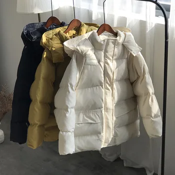 2020 M. Žiemos Drabužių Moterims Korėjos Stiliaus Gobtuvu Kamšalu Puffer Jacket Kailis Streetwear Smėlio Femme Parkas Juoda Ropa Mujer Invierno
