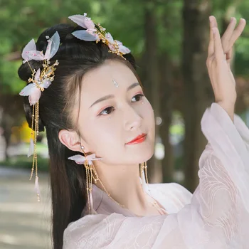 2019 Elegancija Tradicinės Kinų Vestuvių Plaukų Aksesuarai Gėlių Vinjetė Nuotakos Headpins Kutas Aukso Hairwear Papuošalai