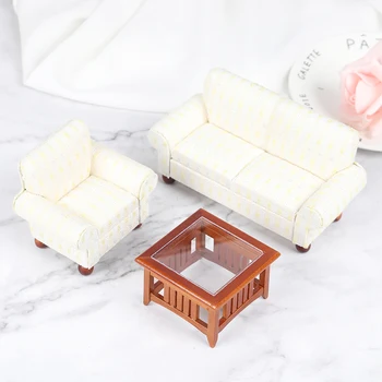 4pcs/set wood 1:12 Miniatiūriniai Lėlių Pabaigos Stalas, Sofa-Nustatyti Lėlės Namą, gyvenamojo Kambario, Miegamojo Puošimas