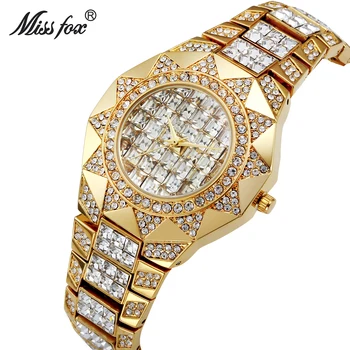 MISSFOX Baguette Deimantų Žiūrėti Vyrų Vandeniui 18K Aukso Aukštos Kokybės Vyrai Laikrodžiai Top Brand Prabangius Kvarcas Žiūrėti Skm Vyrų Laikrodis