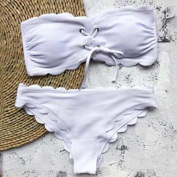 Para Praia Moterų Tvarstis Aukšto Juosmens Bikini Sexy Nėrinių Bandeau Bikini Komplektas 2021 Stebėjimo Maudymosi Kostiumėliai, Push Up Maudymosi Kostiumėlį, Maudymosi Kostiumą