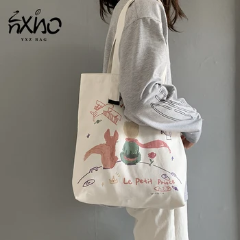Mažasis Princas Modelis Drobė Krepšiai Harajuku Stiliaus Animaciją Pečių Krepšiai Moterų Mažų Šviežių Ponios Pirkinių Krepšys Didelis Ekologinio Krepšys