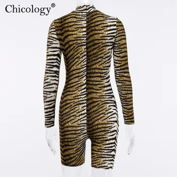 Chicology leopard ilgomis rankovėmis tuntle kaklo playsuit moterų sexy romper streetwear combishort 2019 m. rudenį, žiemą šalies klubas drabužius