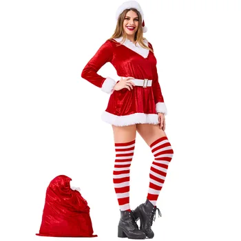 Praleisti Kalėdų Senelio Kostiumas Naujųjų Metų, Kalėdų Ponios Aksomo KALĖDOS Fancy Dress Raudonos Festivalis Šalis Mini Suknelė